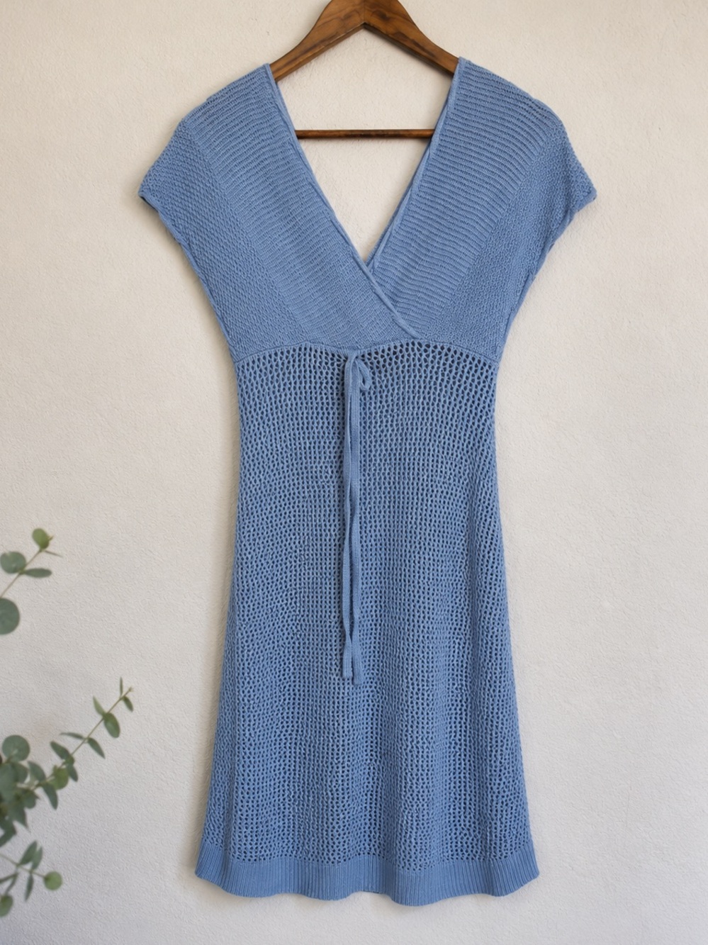 Zesica Baby Blue Crochet Open Knit Swim Bikini Beach Cover Up Dress Small